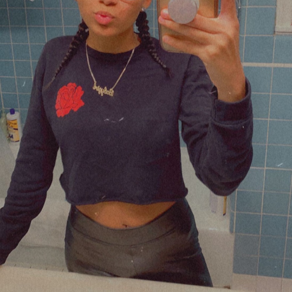 Fashion Nova ‘Rose From the Heart Crop Top’ Size S Black